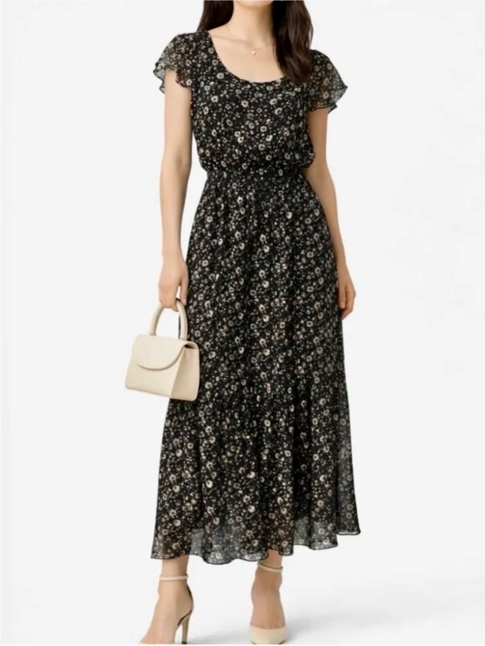 Le Ragazze Made in Italy silk Black Floral Maxi Dress